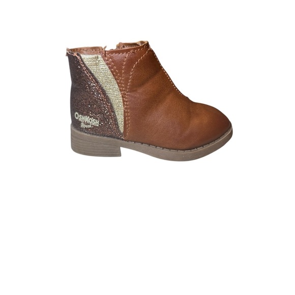 Oshkosh B’Gosh Toddler Girl Glitter Heel Ankle Boots Size 5 Brown and Gold - Picture 4 of 9